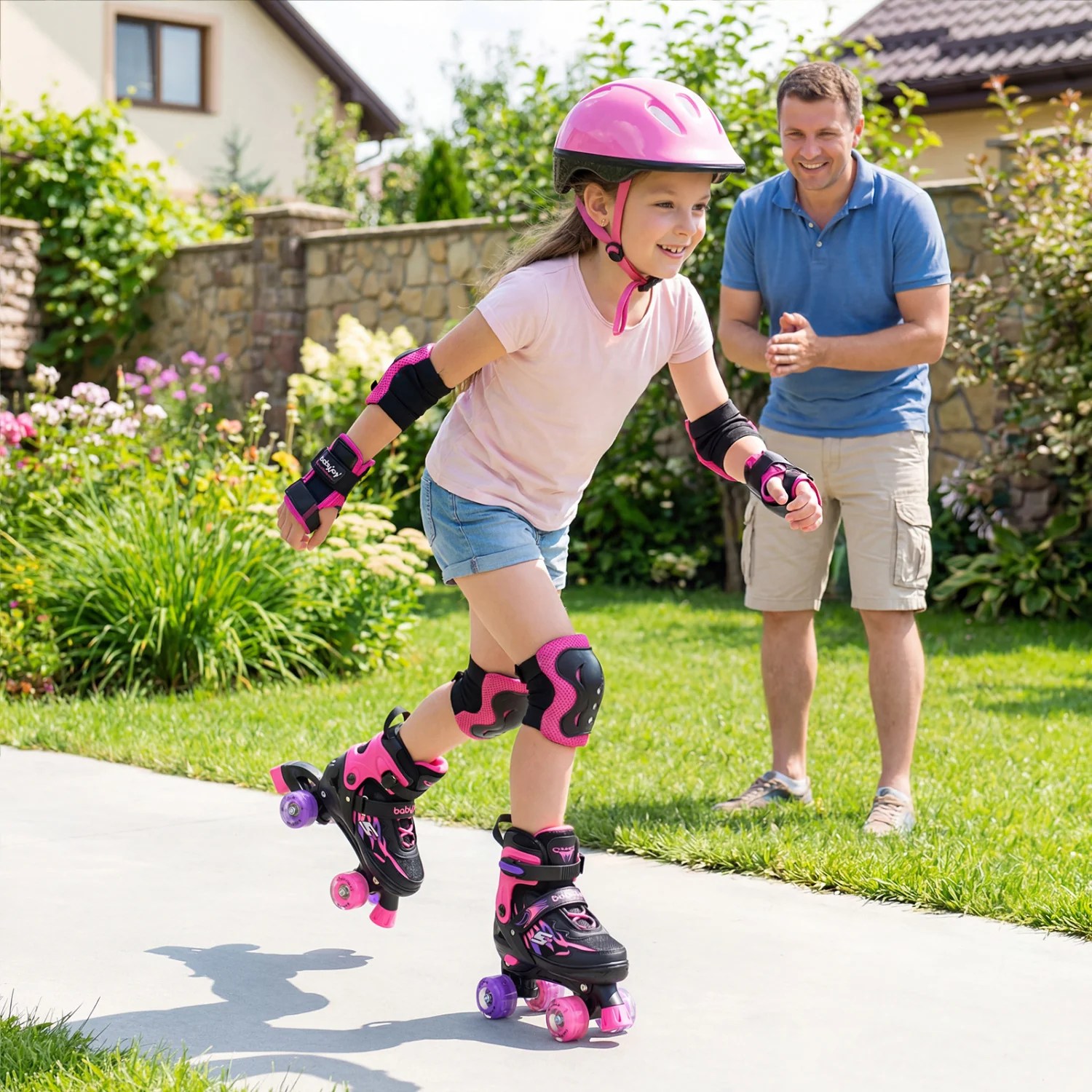 Kids Roller Skates, Adjustable Quad Skates With Light-Up Wheels, 4 Sizes, Pink - Image 2