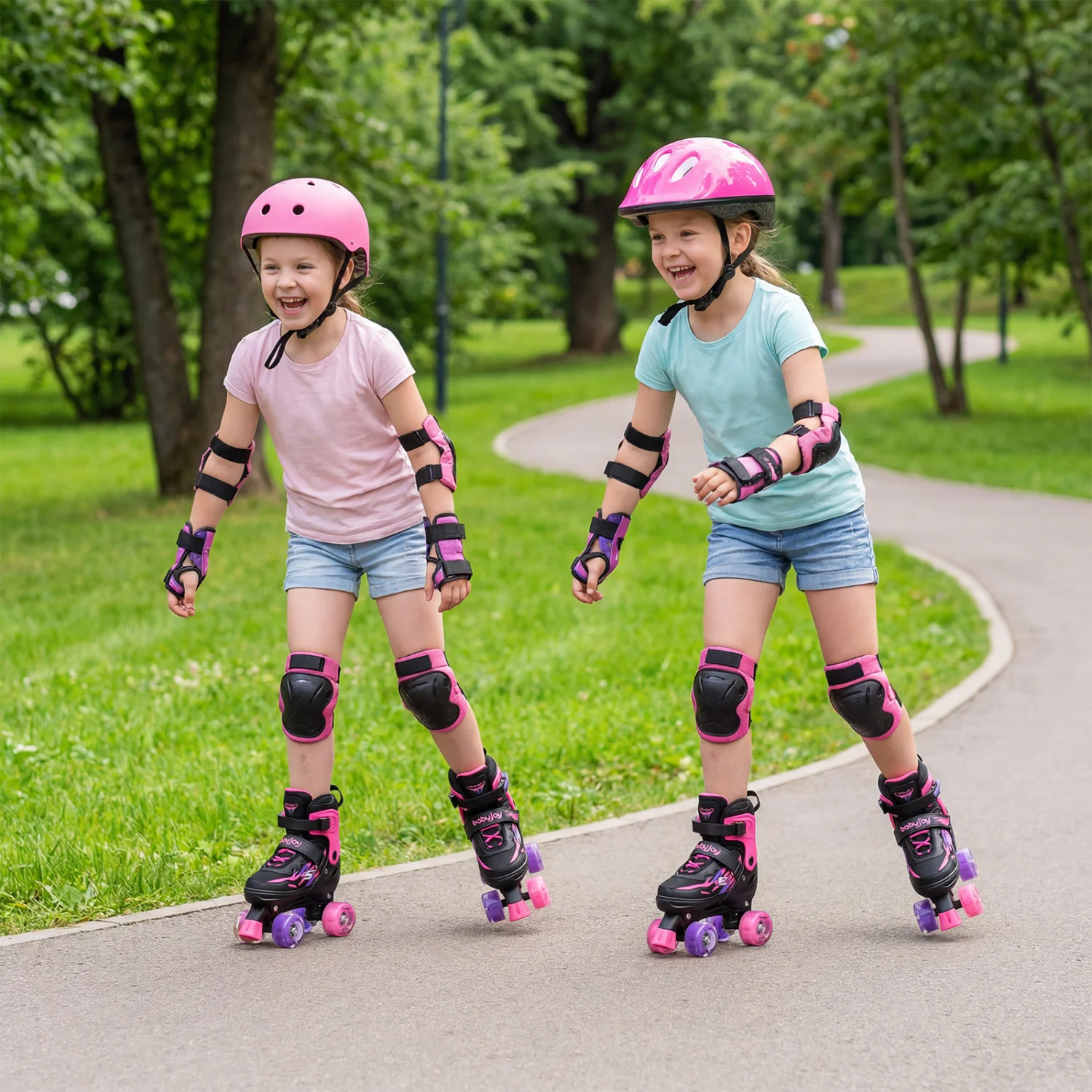 Kids Roller Skates, Adjustable Quad Skates With Light-Up Wheels, 4 Sizes, Pink - Image 3