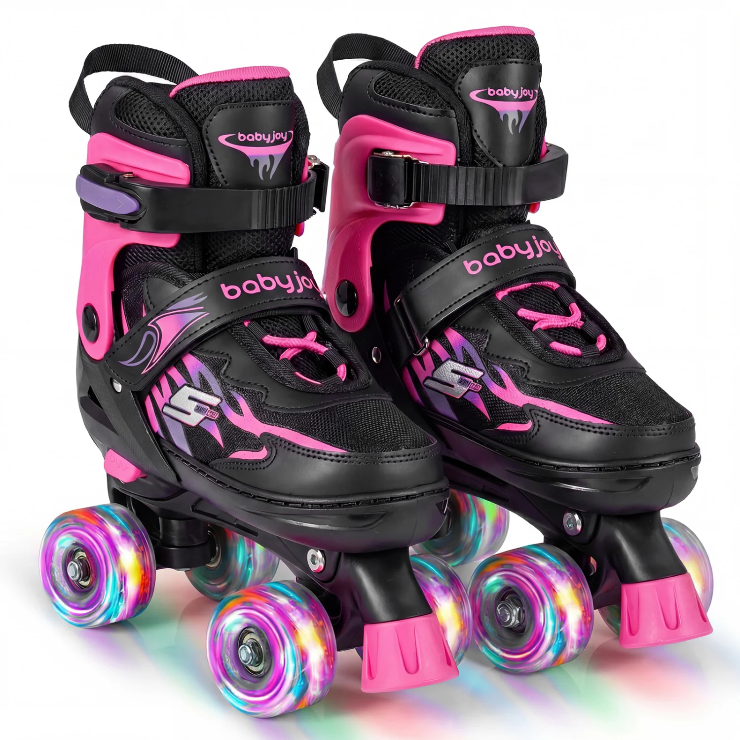 Kids Roller Skates, Adjustable Quad Skates With Light-Up Wheels, 4 Sizes, Pink - Image 4