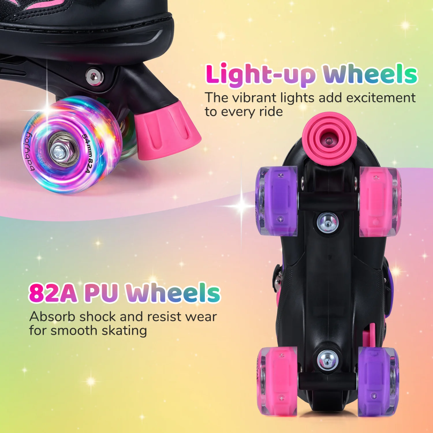 Kids Roller Skates, Adjustable Quad Skates With Light-Up Wheels, 4 Sizes, Pink - Image 7