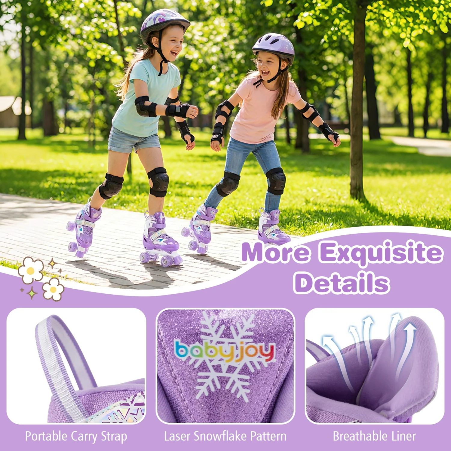 Kids Roller Skates, Light-Up Wheels, Safety Protection, Purple - Image 10