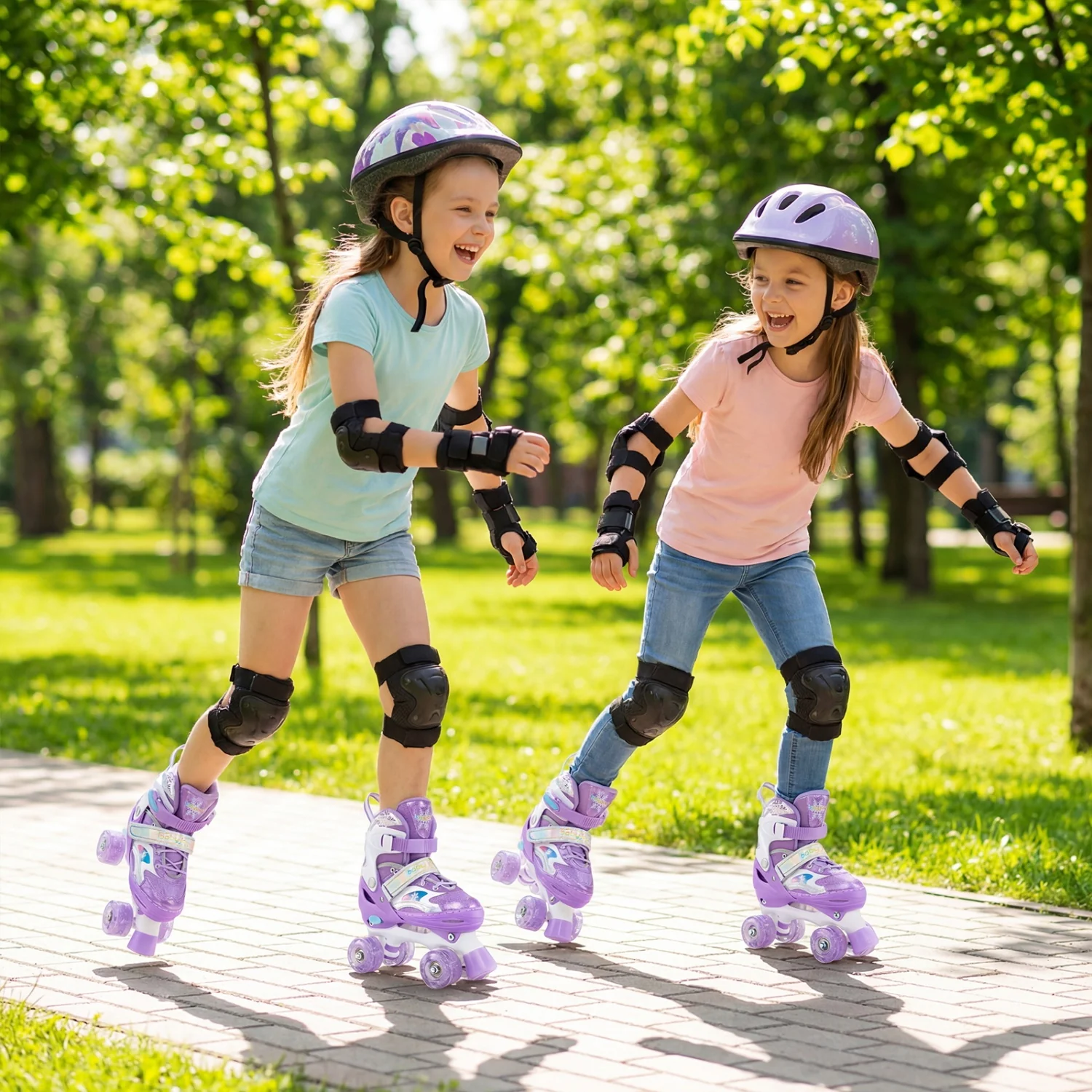 Kids Roller Skates, Light-Up Wheels, Safety Protection, Purple - Image 2