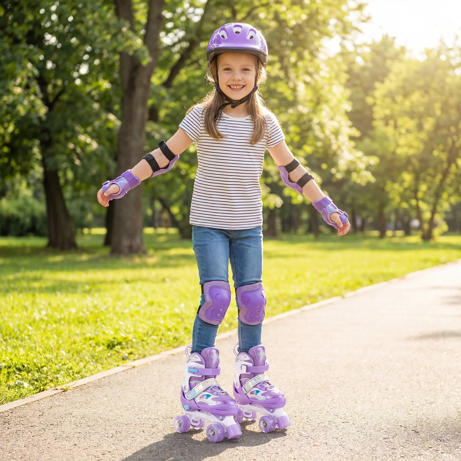 Kids Roller Skates, Light-Up Wheels, Safety Protection, Purple - Image 3