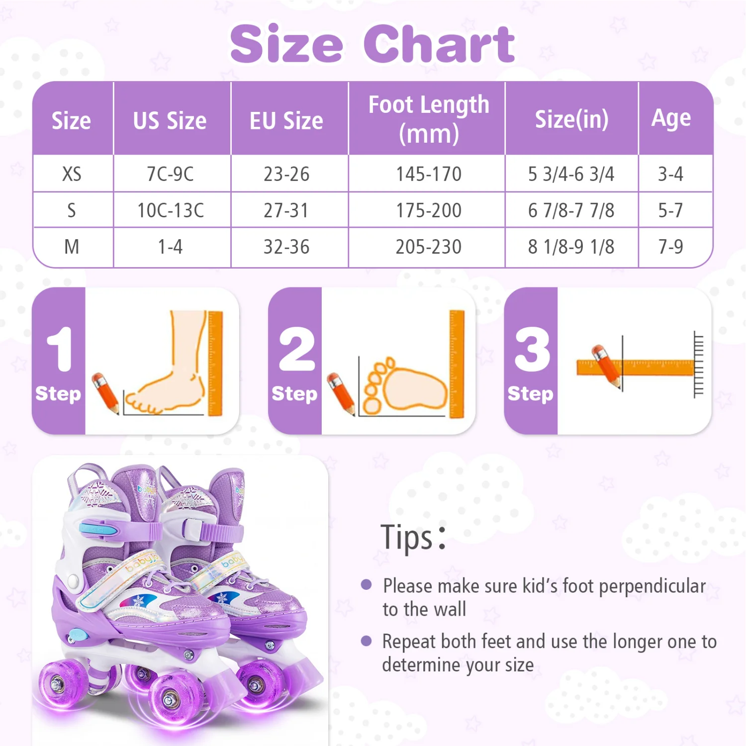 Kids Roller Skates, Light-Up Wheels, Safety Protection, Purple - Image 5