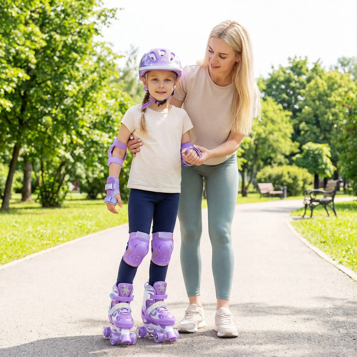 Kids Roller Skates, Light-Up Wheels, Safety Protection, Purple - Image 6