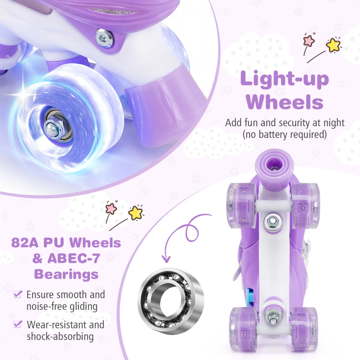 Kids Roller Skates, Light-Up Wheels, Safety Protection, Purple - Image 8
