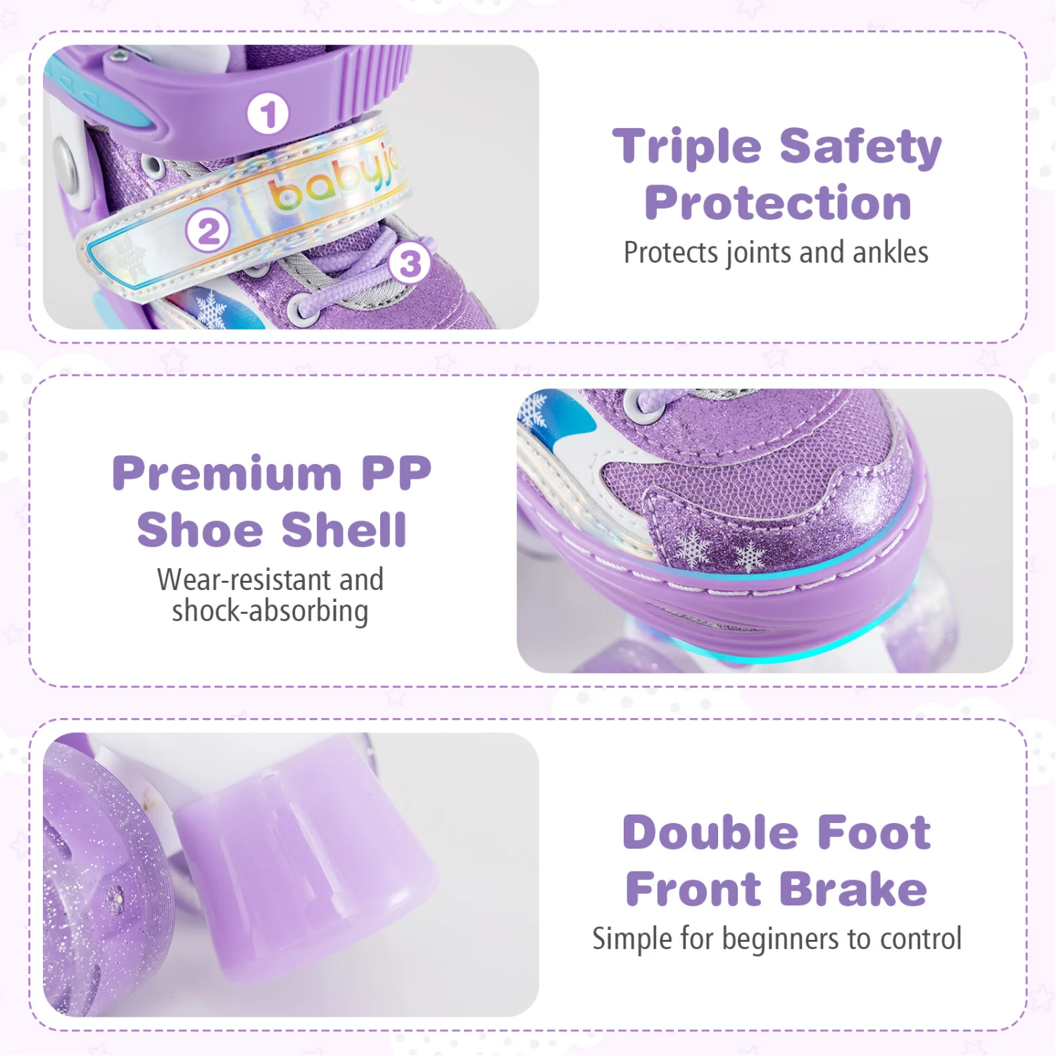 Kids Roller Skates, Light-Up Wheels, Safety Protection, Purple - Image 9