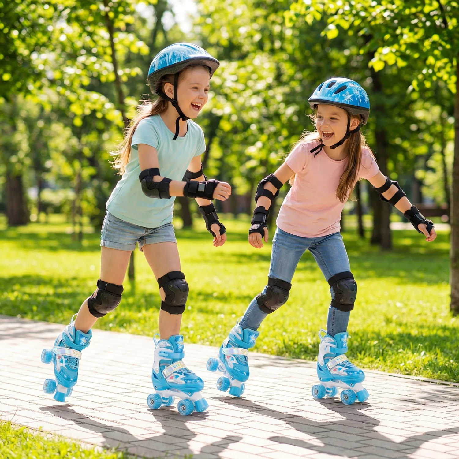 Kids Roller Skates With Light-Up Wheels, Navy - Image 2