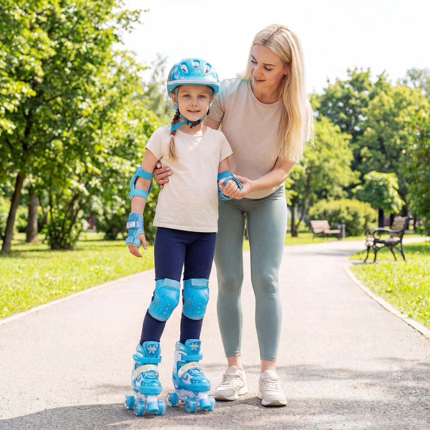 Kids Roller Skates With Light-Up Wheels, Navy - Image 3