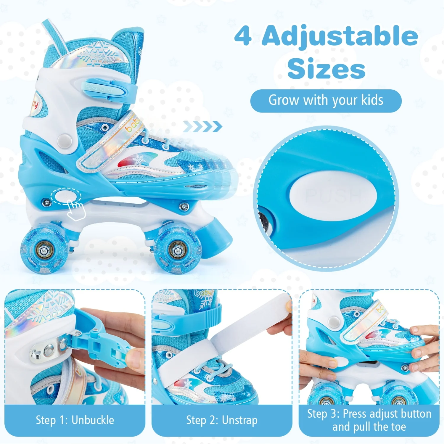 Kids Roller Skates With Light-Up Wheels, Navy - Image 7