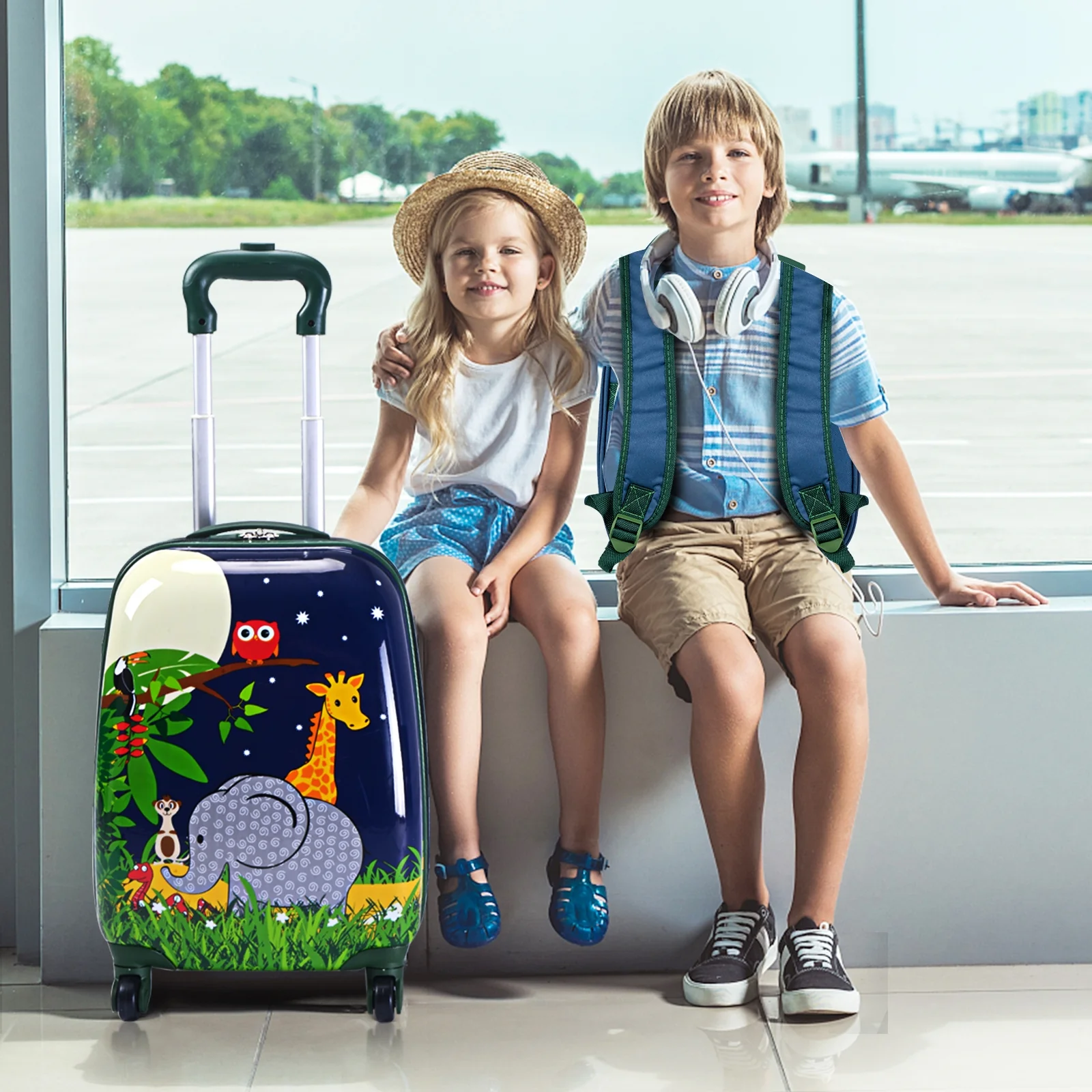 Kids Rolling Backpack Luggage Set, 12 Inch 16 Inch, Dark Blue - Image 2