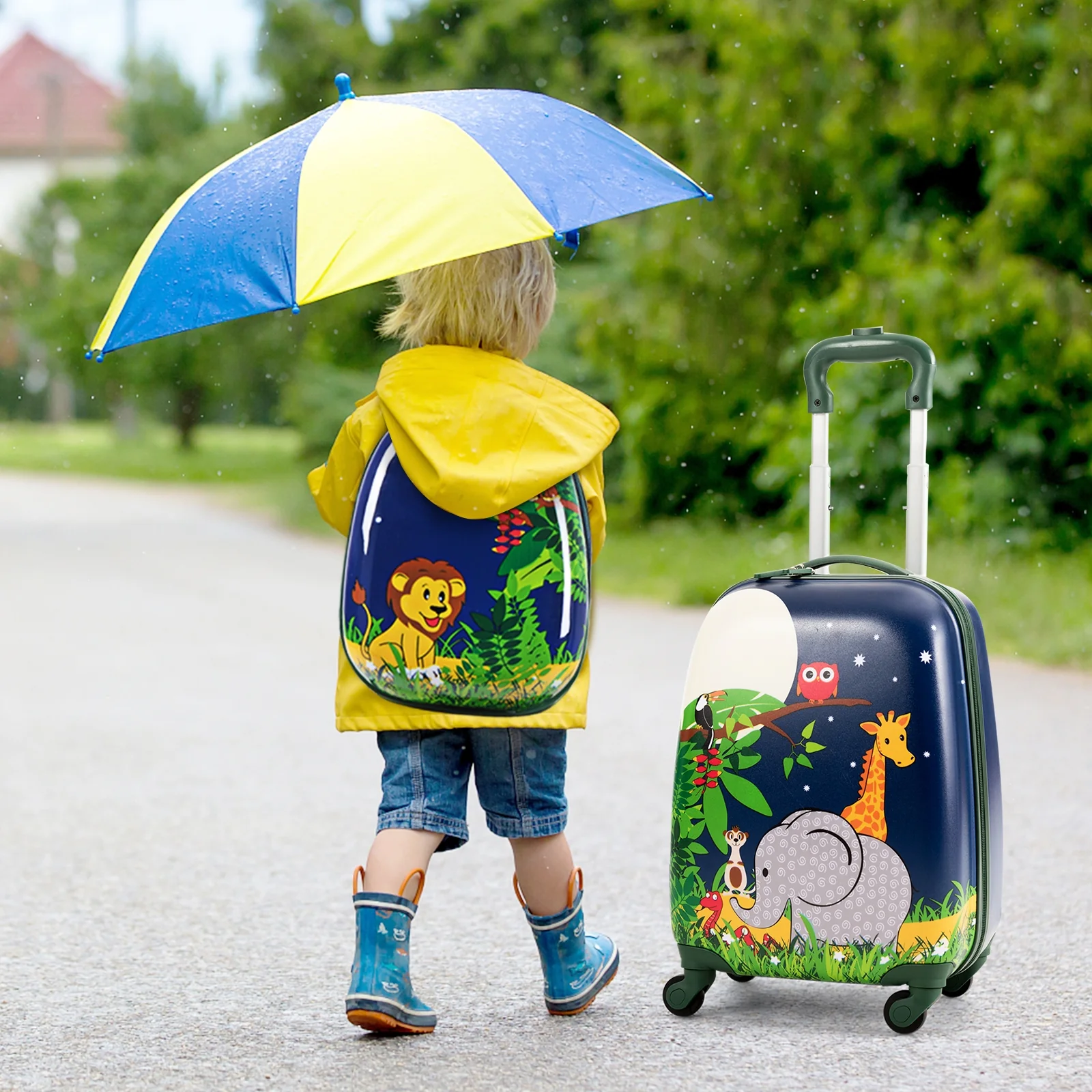 Kids Rolling Backpack Luggage Set, 12 Inch 16 Inch, Dark Blue - Image 3