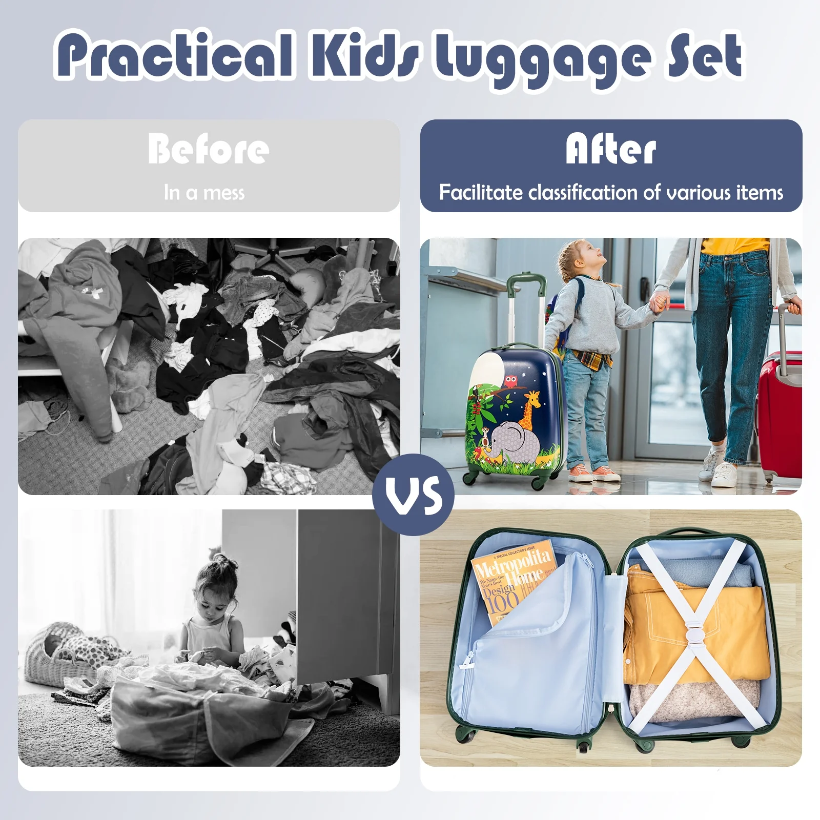Kids Rolling Backpack Luggage Set, 12 Inch 16 Inch, Dark Blue - Image 8