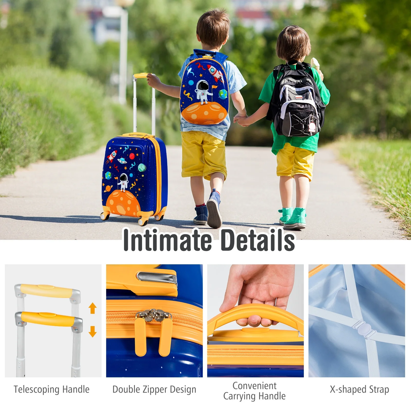 Kids Rolling Suitcase And Backpack Set, 2 PC, Navy - Image 10