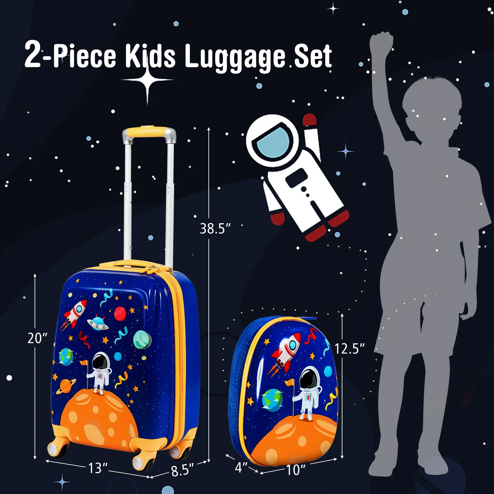 Kids Rolling Suitcase And Backpack Set, 2 PC, Navy - Image 4