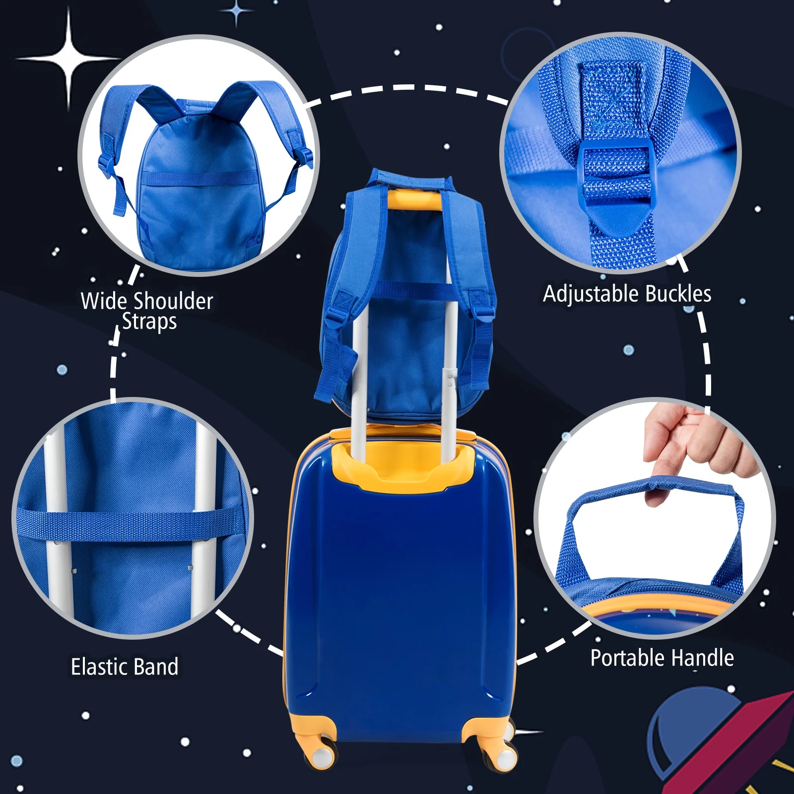 Kids Rolling Suitcase And Backpack Set, 2 PC, Navy - Image 6