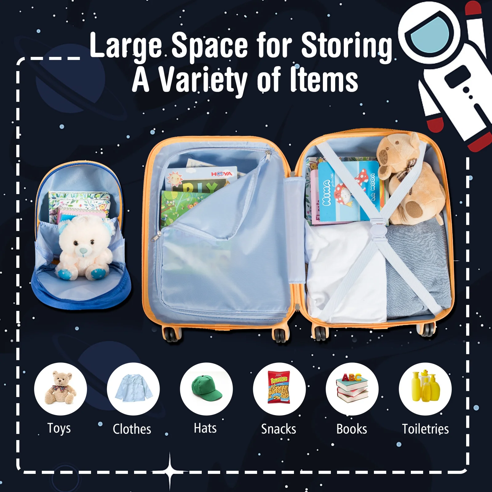 Kids Rolling Suitcase And Backpack Set, 2 PC, Navy - Image 9