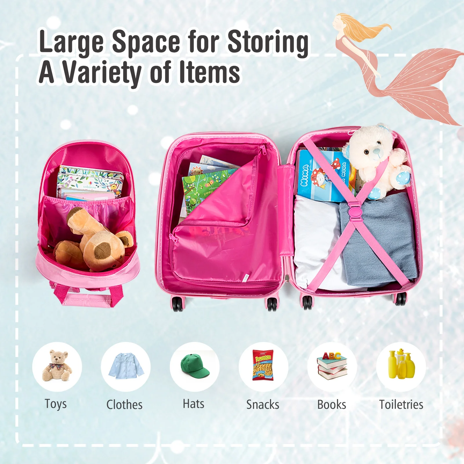 Kids Rolling Suitcase And Backpack Set, Pink - Image 7