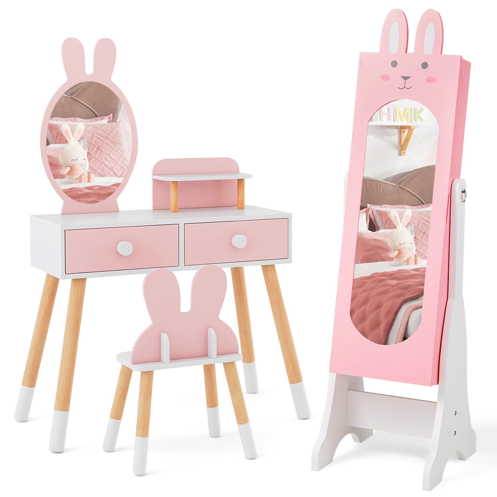 Kids Room Furniture Set, Princess Vanity Table And Chair, Pink - Image 4