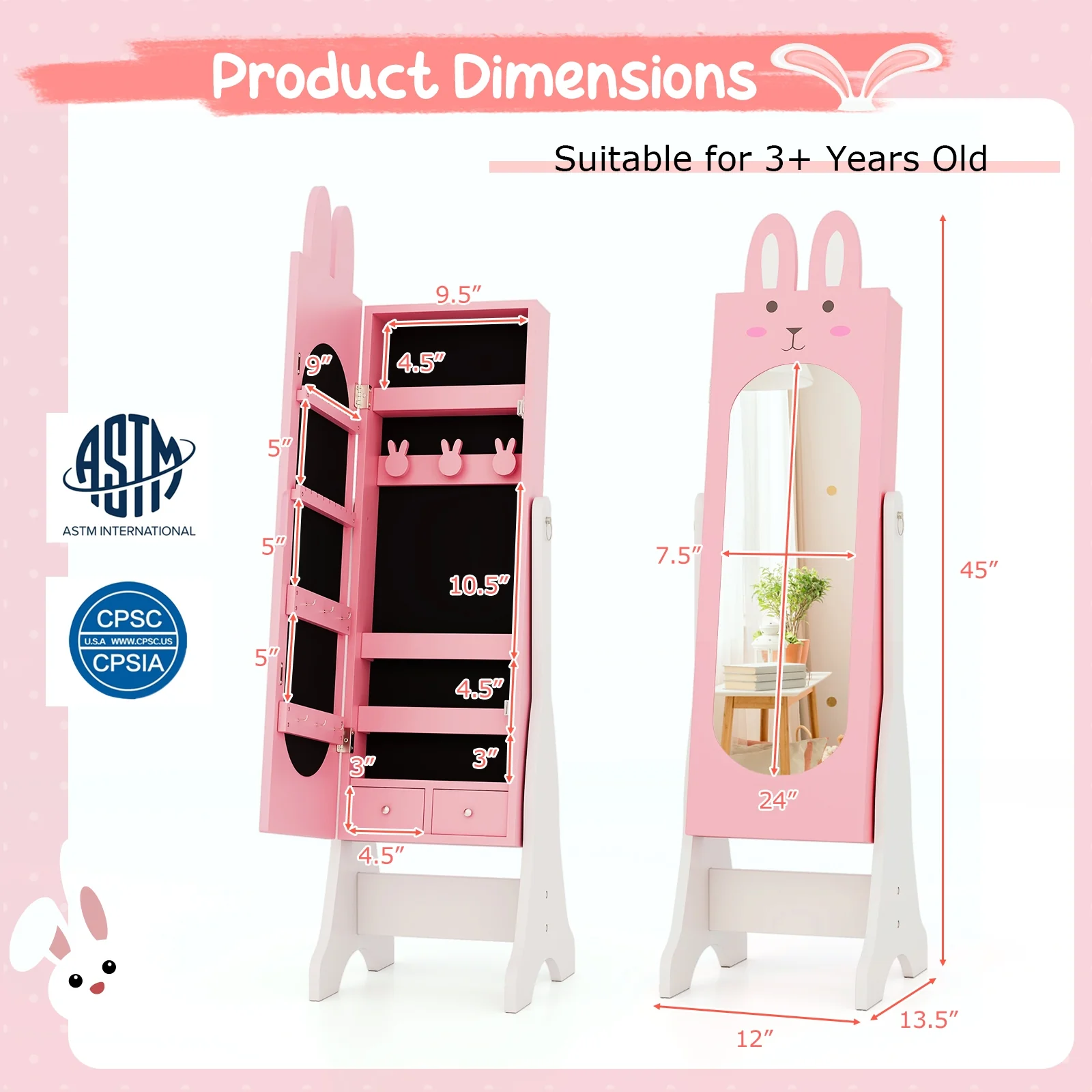 Kids Room Furniture Set, Princess Vanity Table And Chair, Pink - Image 6