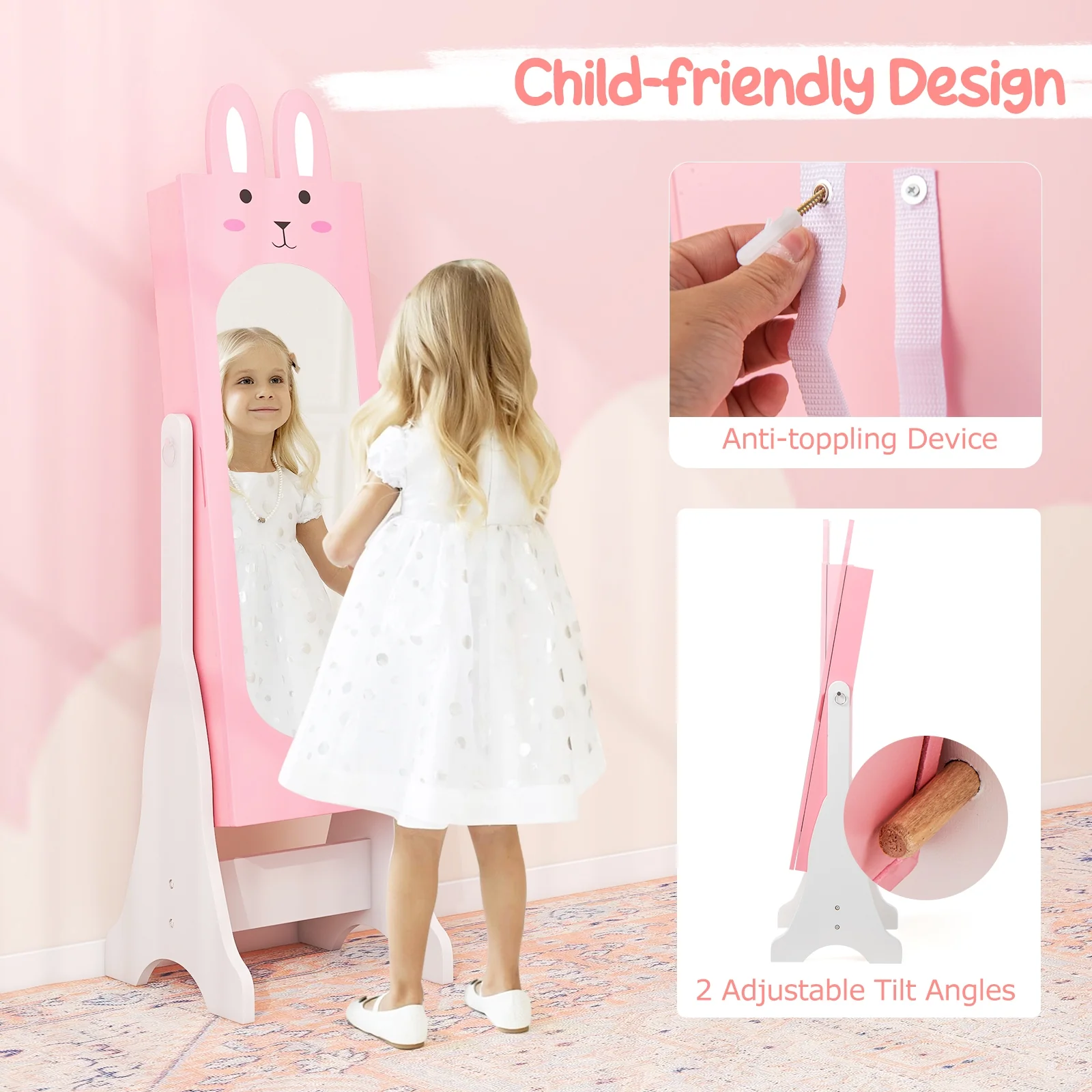 Kids Room Furniture Set, Princess Vanity Table And Chair, Pink - Image 8