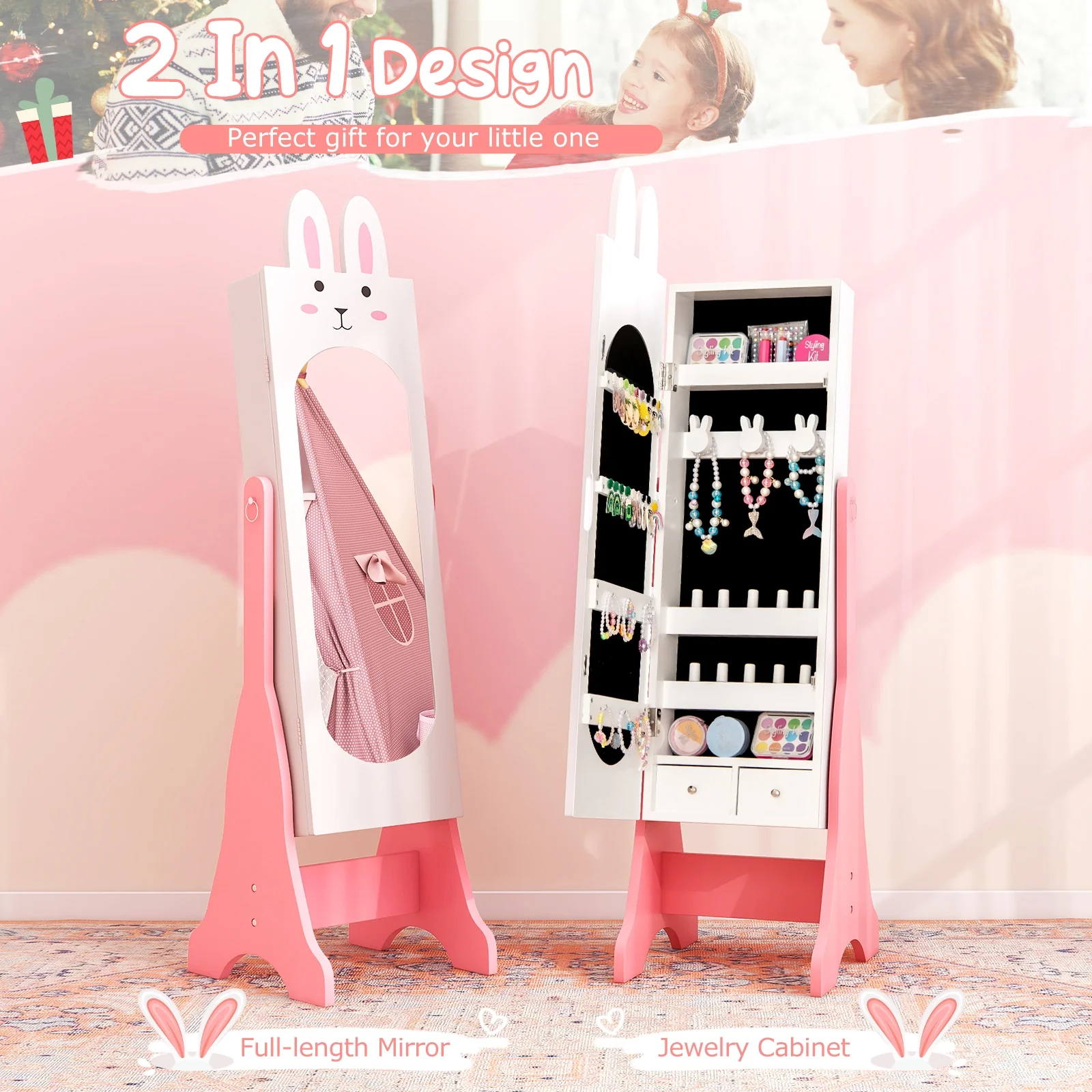 Kids Room Furniture Set, Princess Vanity Table And Chair, White - Image 10
