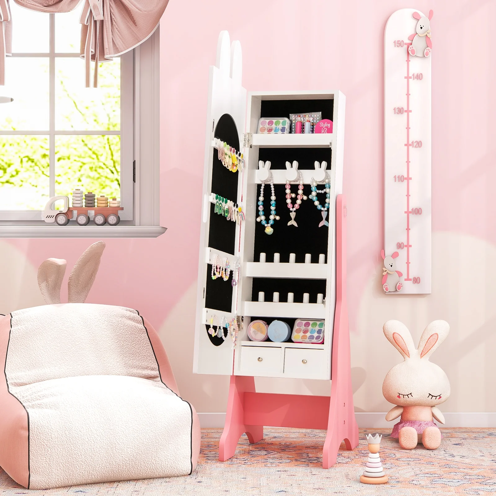 Kids Room Furniture Set, Princess Vanity Table And Chair, White - Image 3
