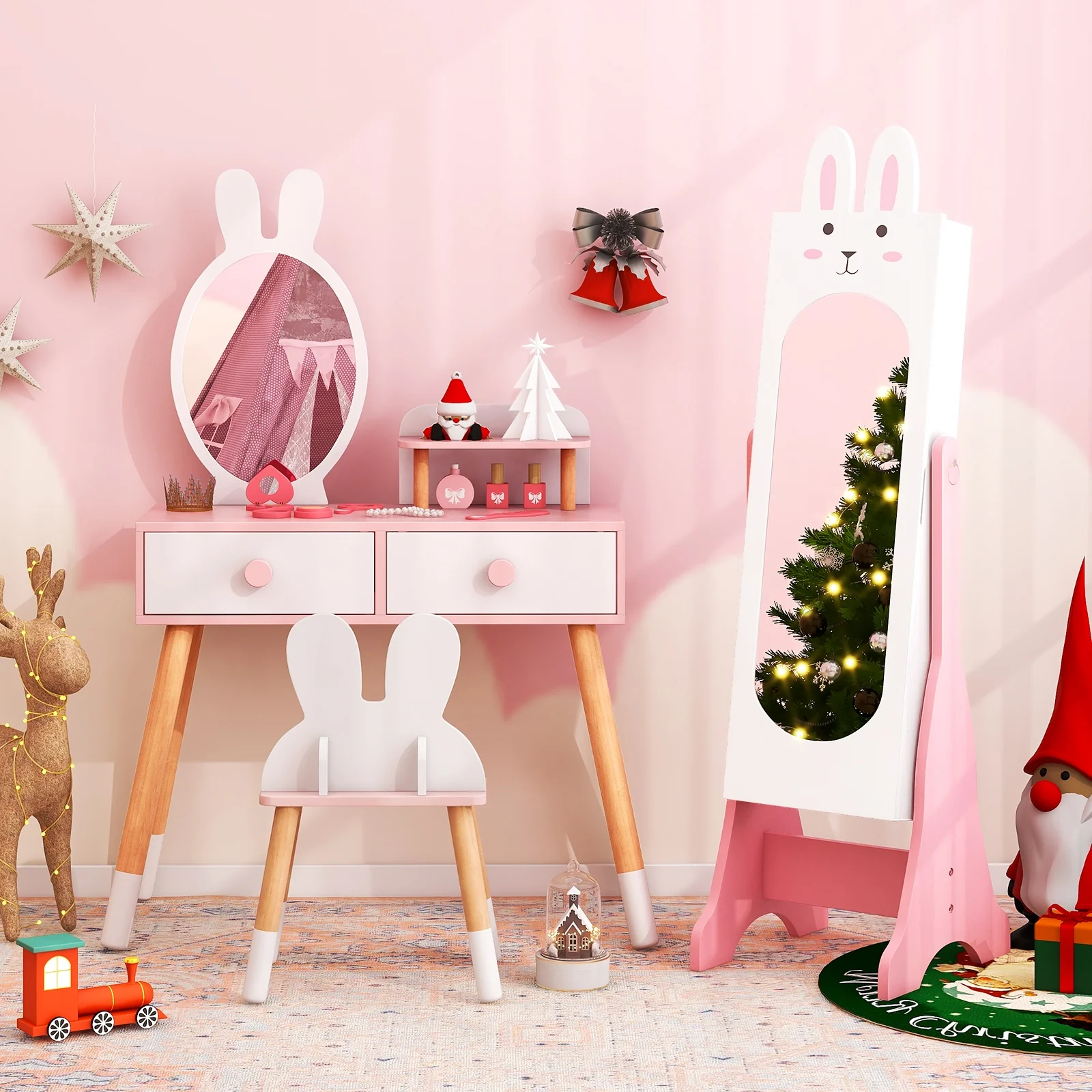 Kids Room Furniture Set, Princess Vanity Table And Chair, White - Image 6