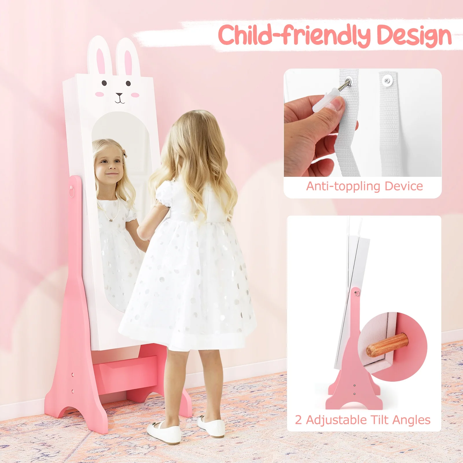 Kids Room Furniture Set, Princess Vanity Table And Chair, White - Image 8