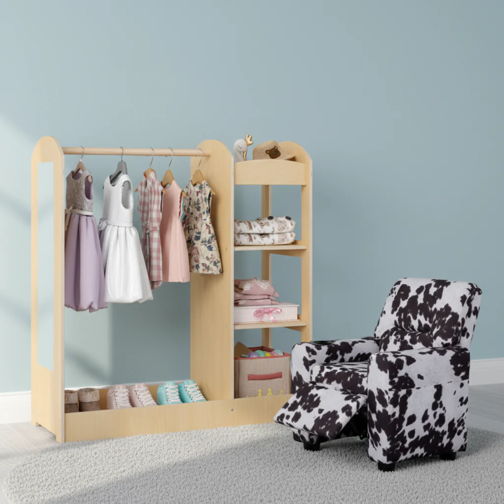 Kids Room Set: Recliner + Natural Study Desk & Chair + 4-ft Christmas Tree + Natural Dress-Up Storage - Image 6