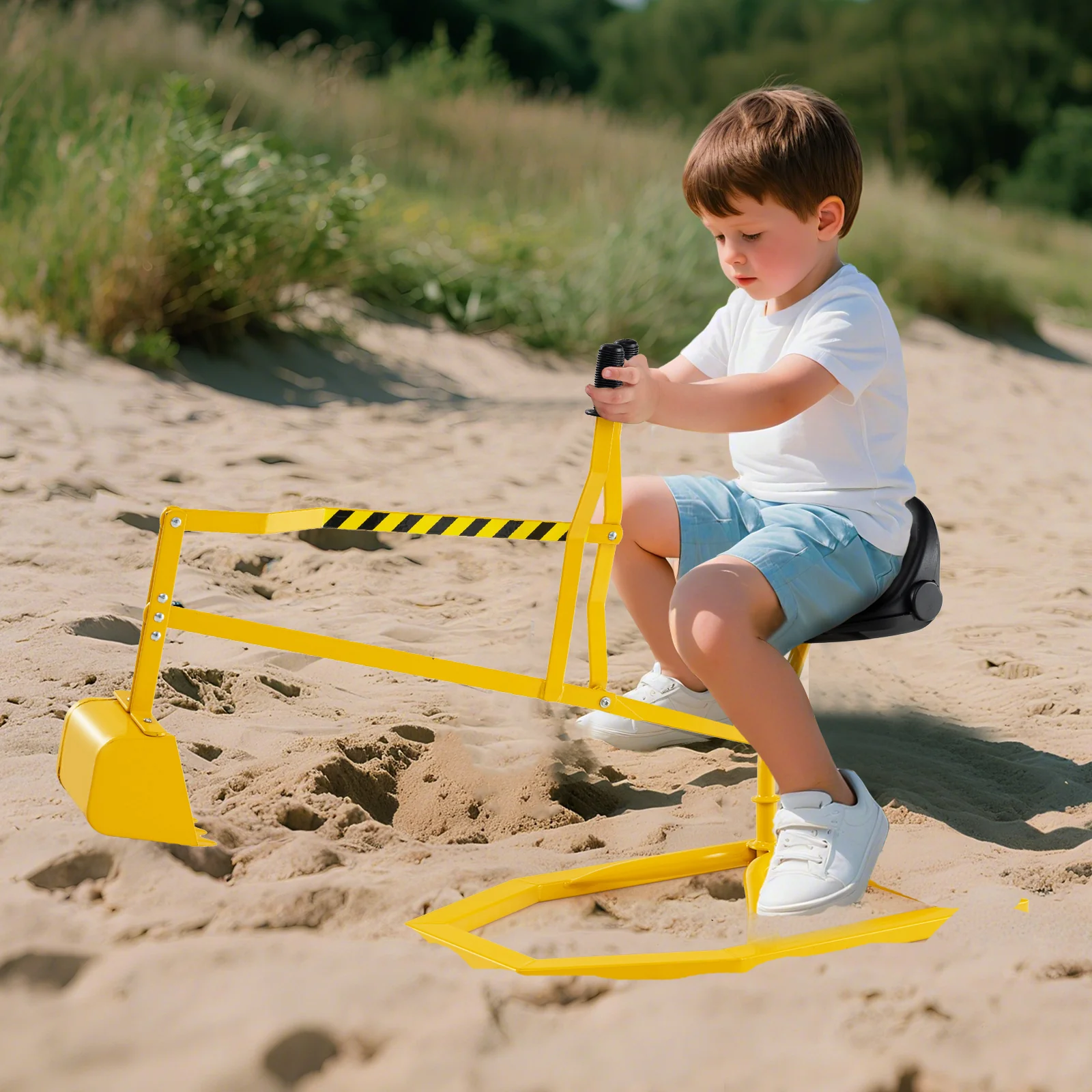Kids Sandbox Toy Digger, 2-Handed Controls, Flexible Shovel, Yellow - Image 2