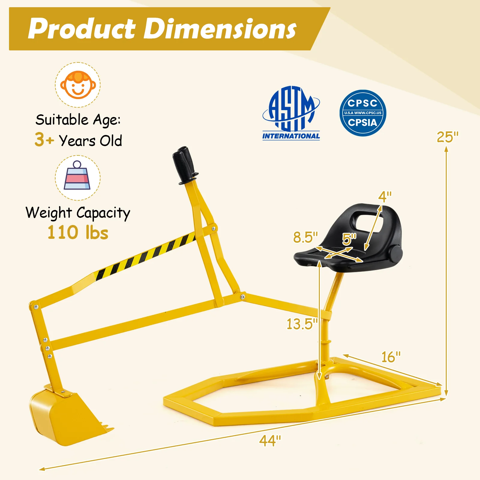 Kids Sandbox Toy Digger, 2-Handed Controls, Flexible Shovel, Yellow - Image 6