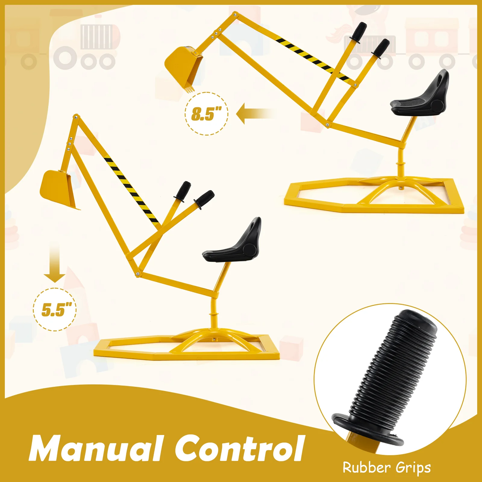 Kids Sandbox Toy Digger, 2-Handed Controls, Flexible Shovel, Yellow - Image 7
