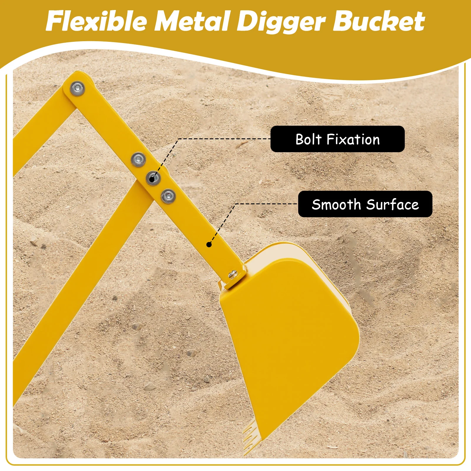 Kids Sandbox Toy Digger, 2-Handed Controls, Flexible Shovel, Yellow - Image 8