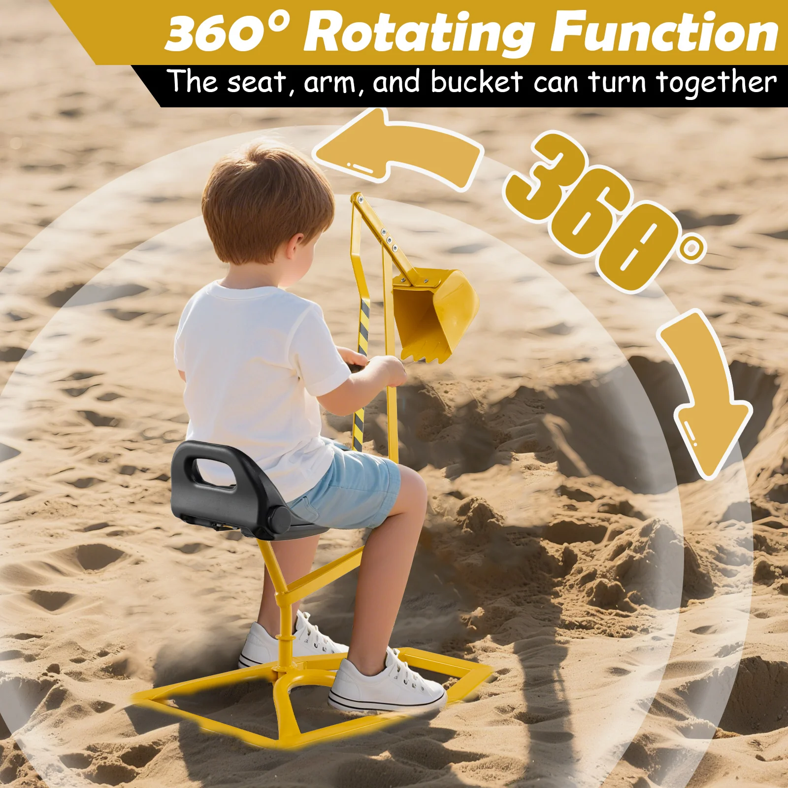 Kids Sandbox Toy Digger, 2-Handed Controls, Flexible Shovel, Yellow - Image 9