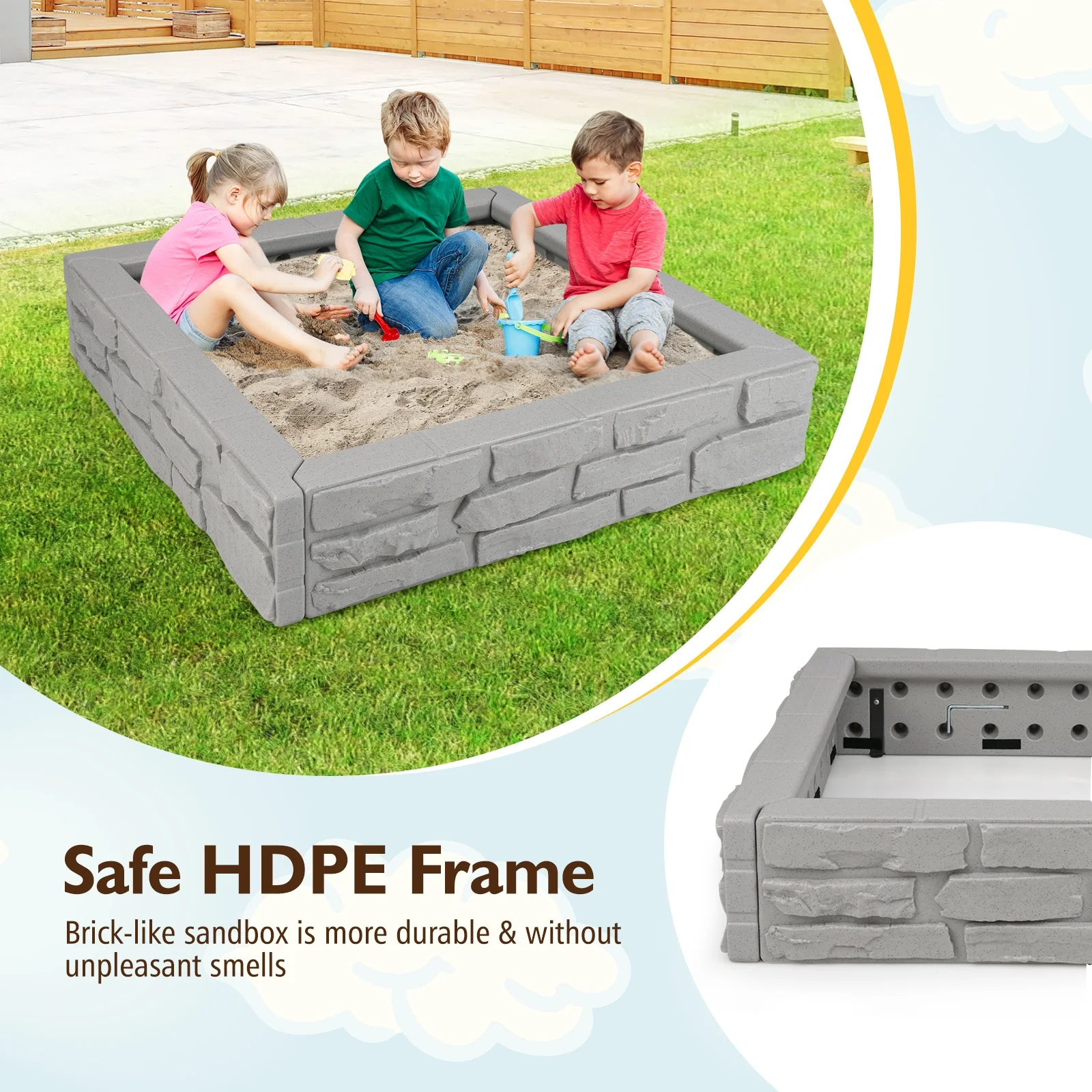 Kids Sandbox With Cover, 2-In-1 HDPE, Gray - Image 10