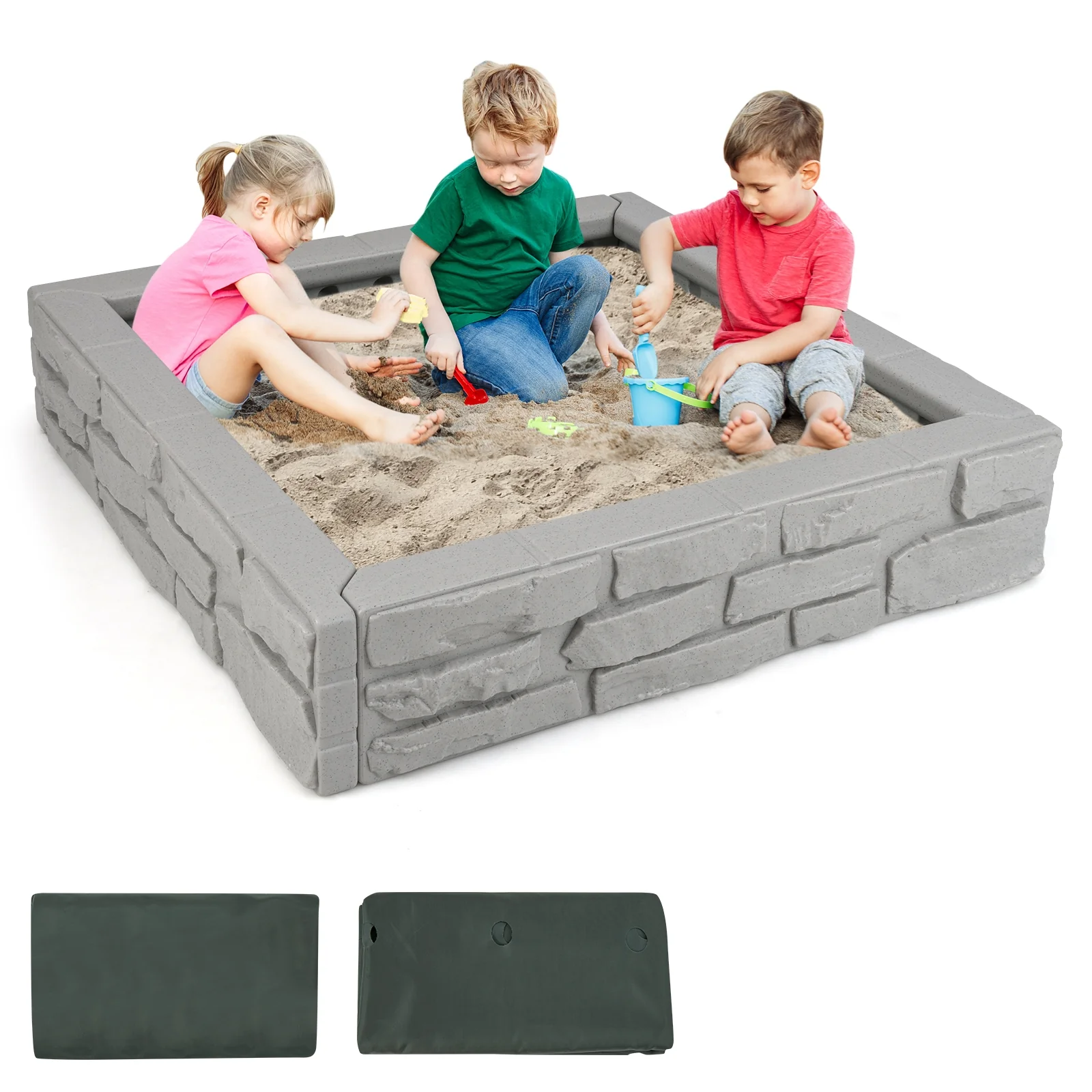 Kids Sandbox With Cover, 2-In-1 HDPE, Gray - Image 5