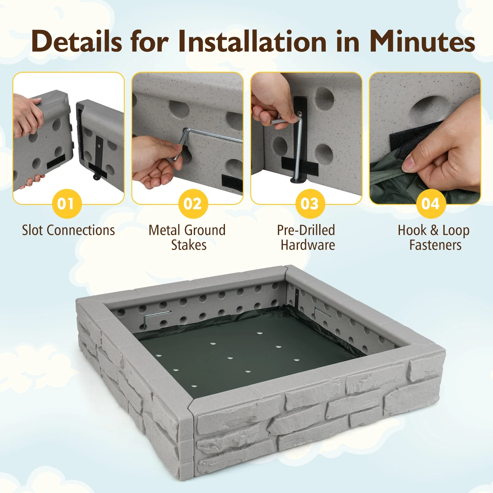 Kids Sandbox With Cover, 2-In-1 HDPE, Gray - Image 8