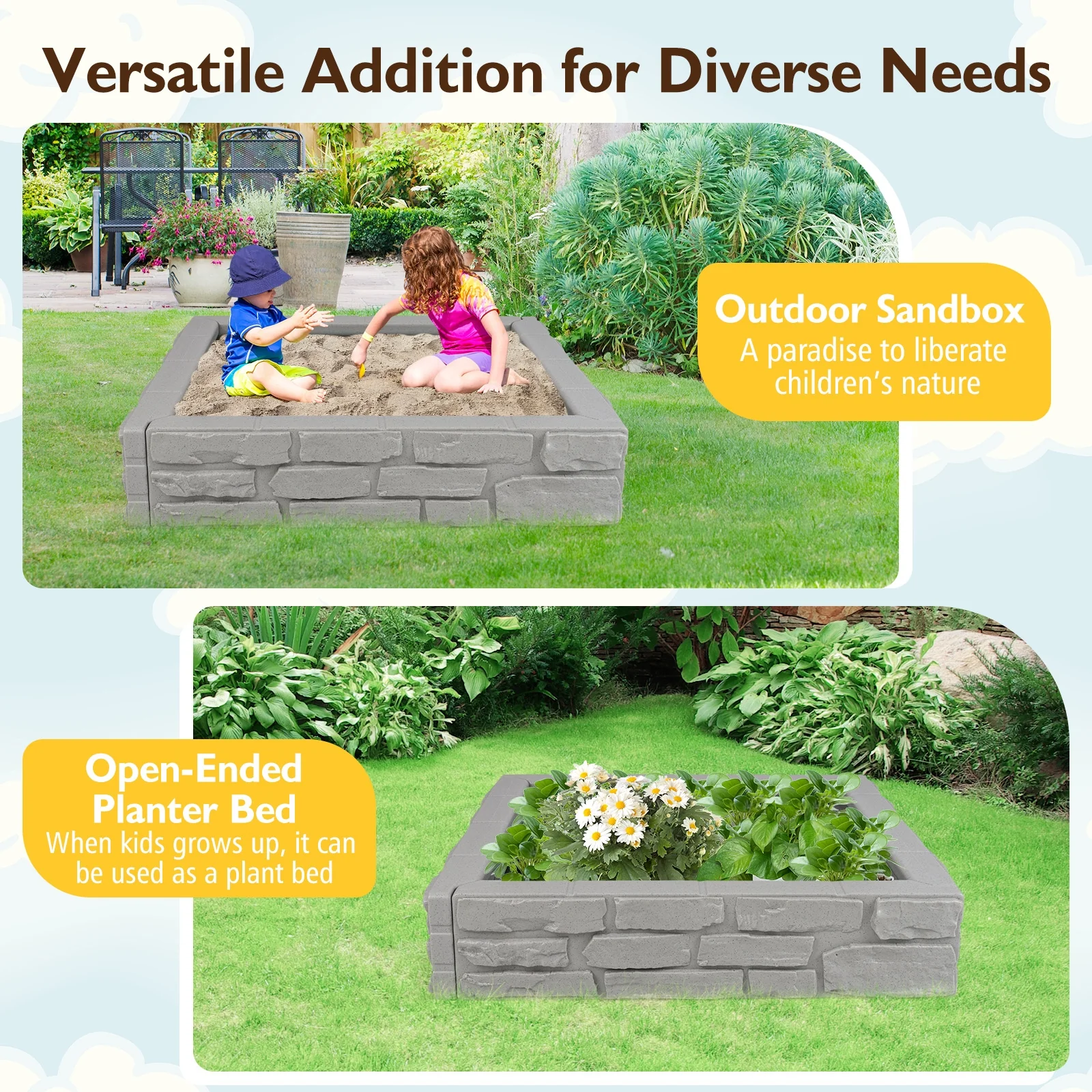 Kids Sandbox With Cover, 2-In-1 HDPE, Gray - Image 9