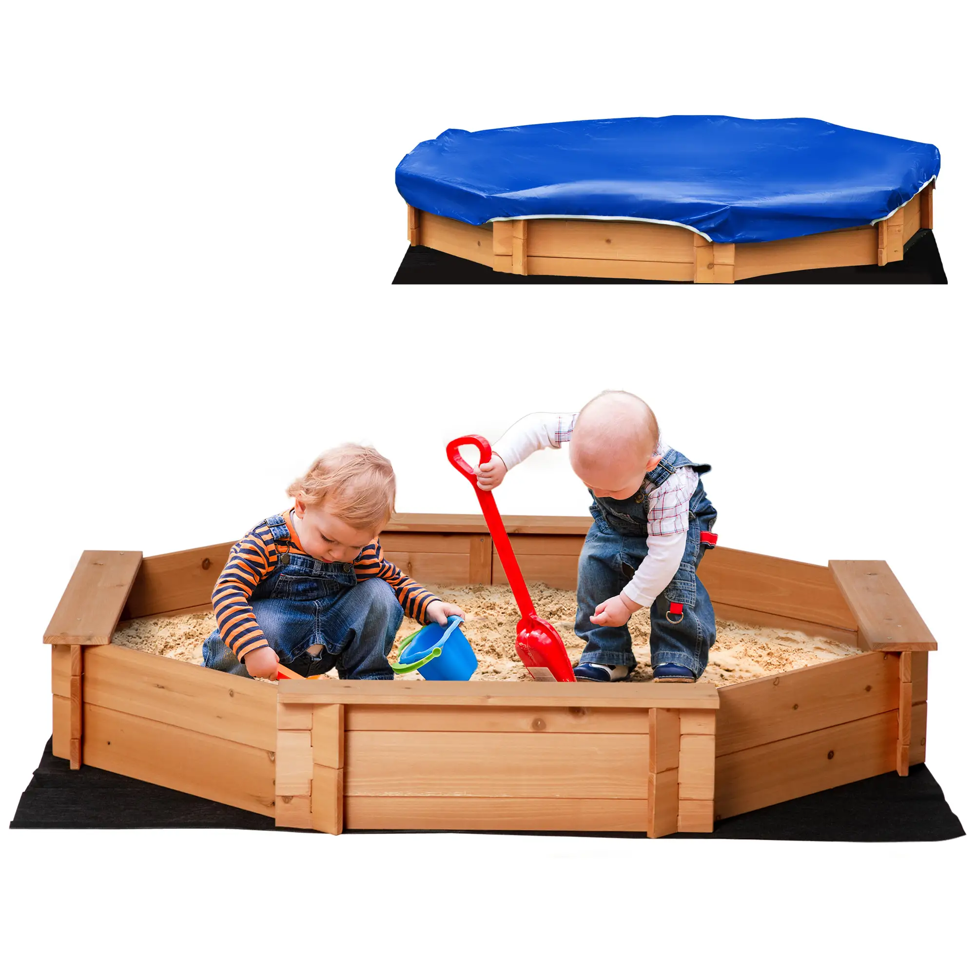 Kids Sandbox with Cover, Seat, 55" x 55" x 8.5", Red