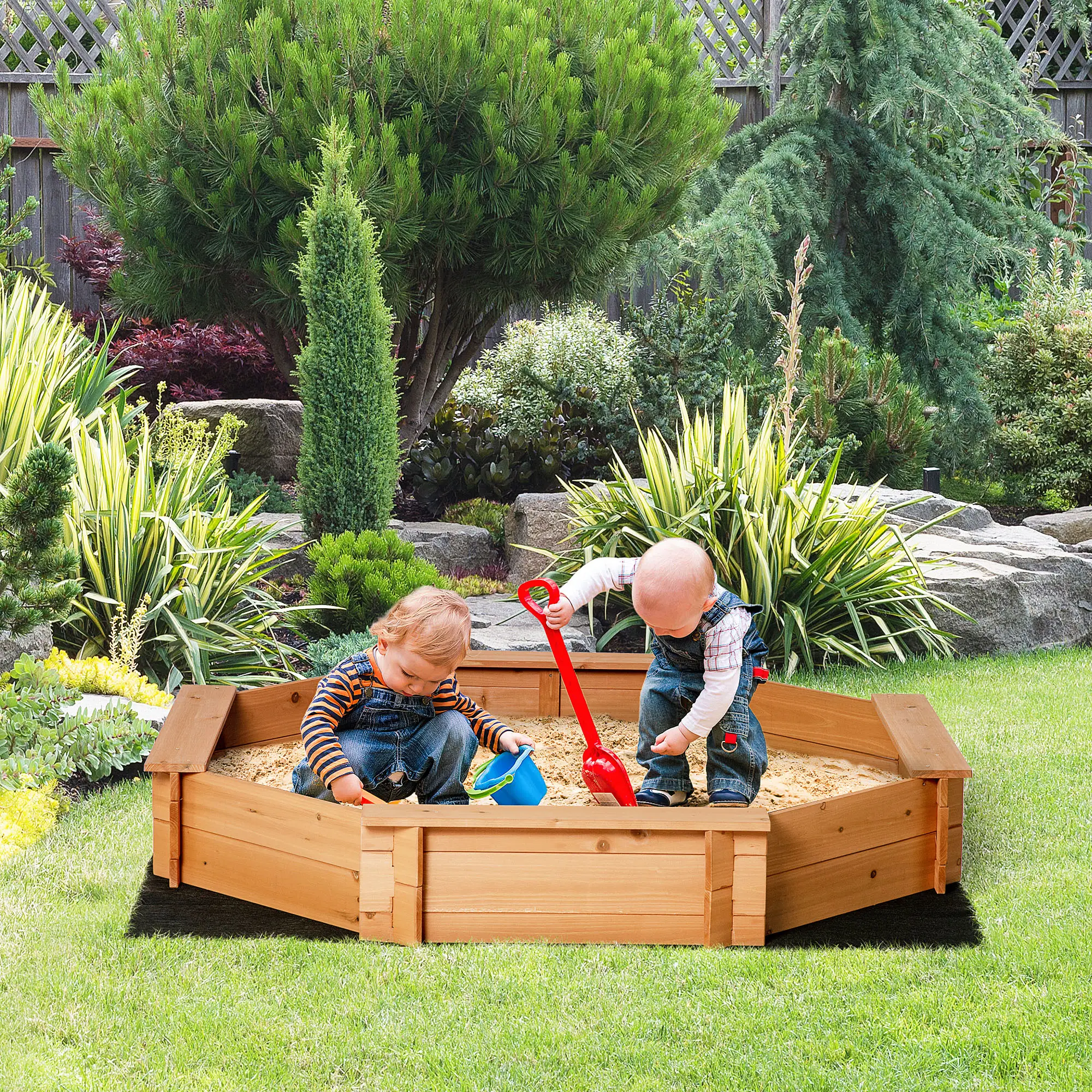 Kids Sandbox with Cover, Seat, 55" x 55" x 8.5", Red - Image 2