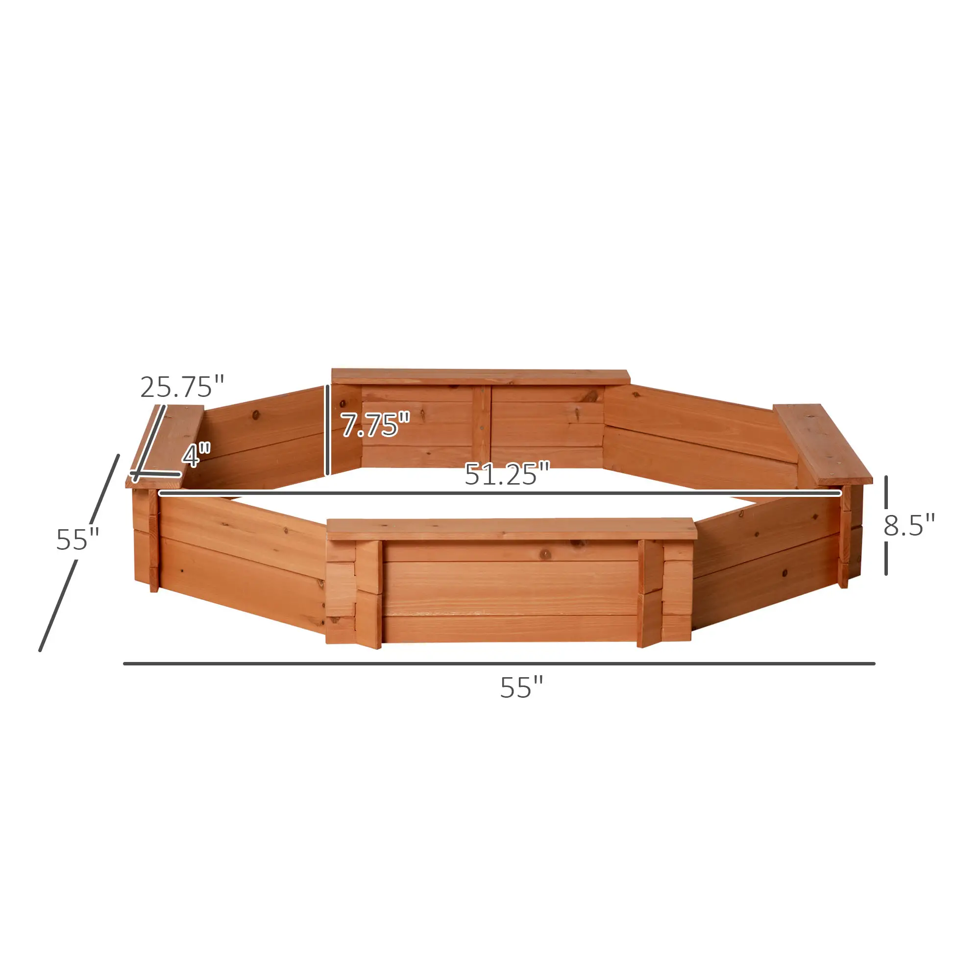 Kids Sandbox with Cover, Seat, 55" x 55" x 8.5", Red - Image 3
