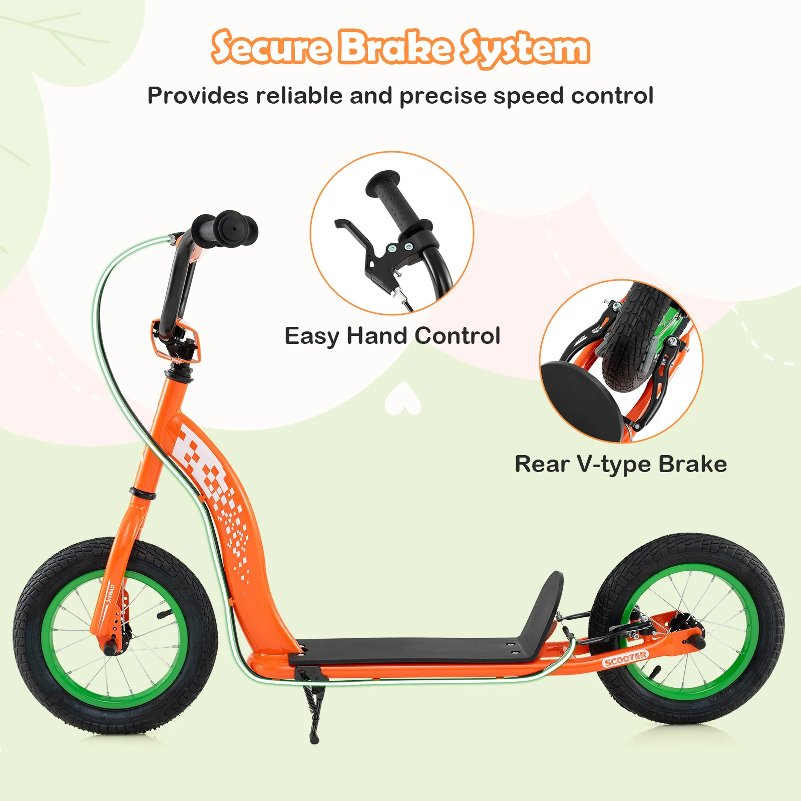 Kids Scooter, Adjustable Height, 12-Inch Wheels, Orange - Image 10