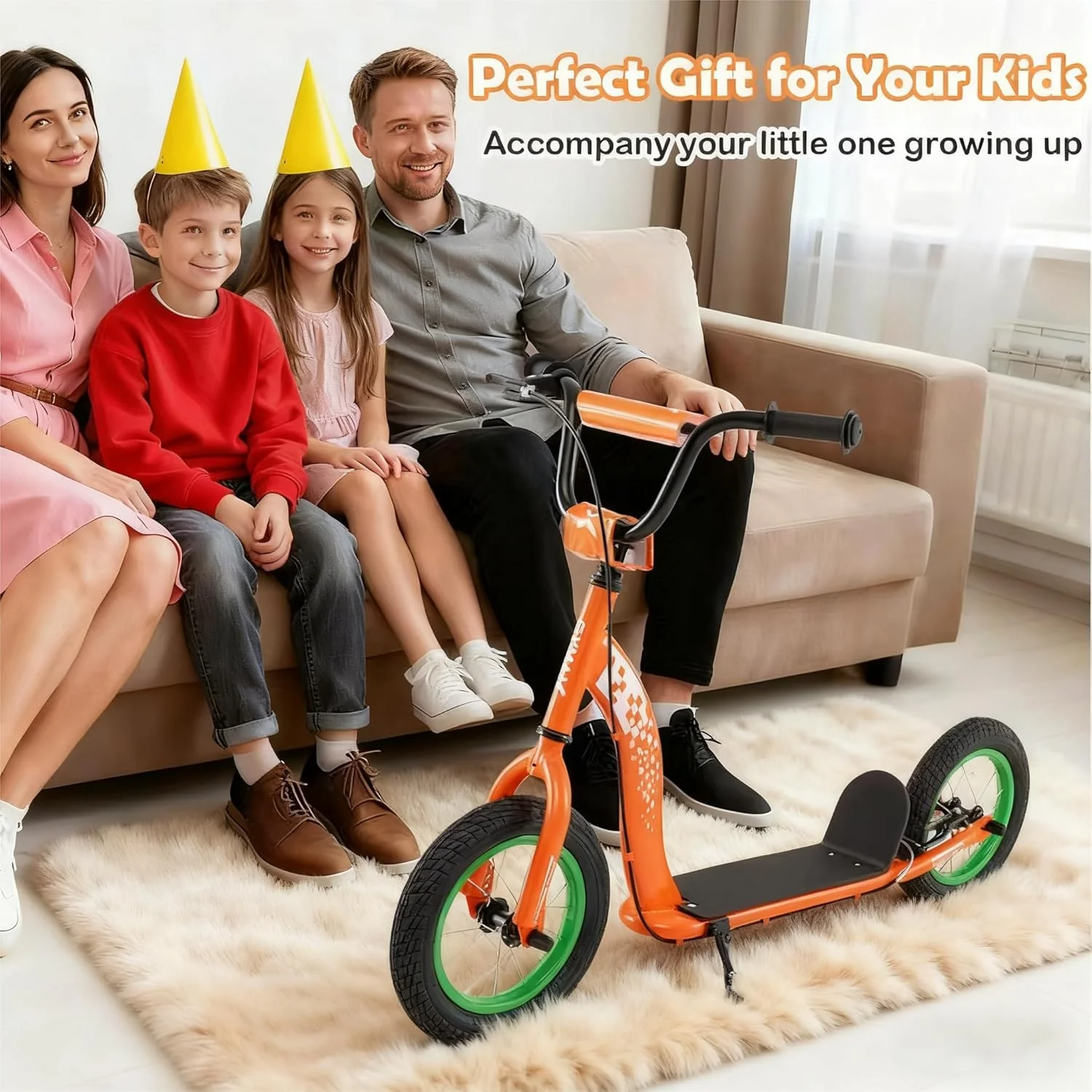 Kids Scooter, Adjustable Height, 12-Inch Wheels, Orange - Image 3