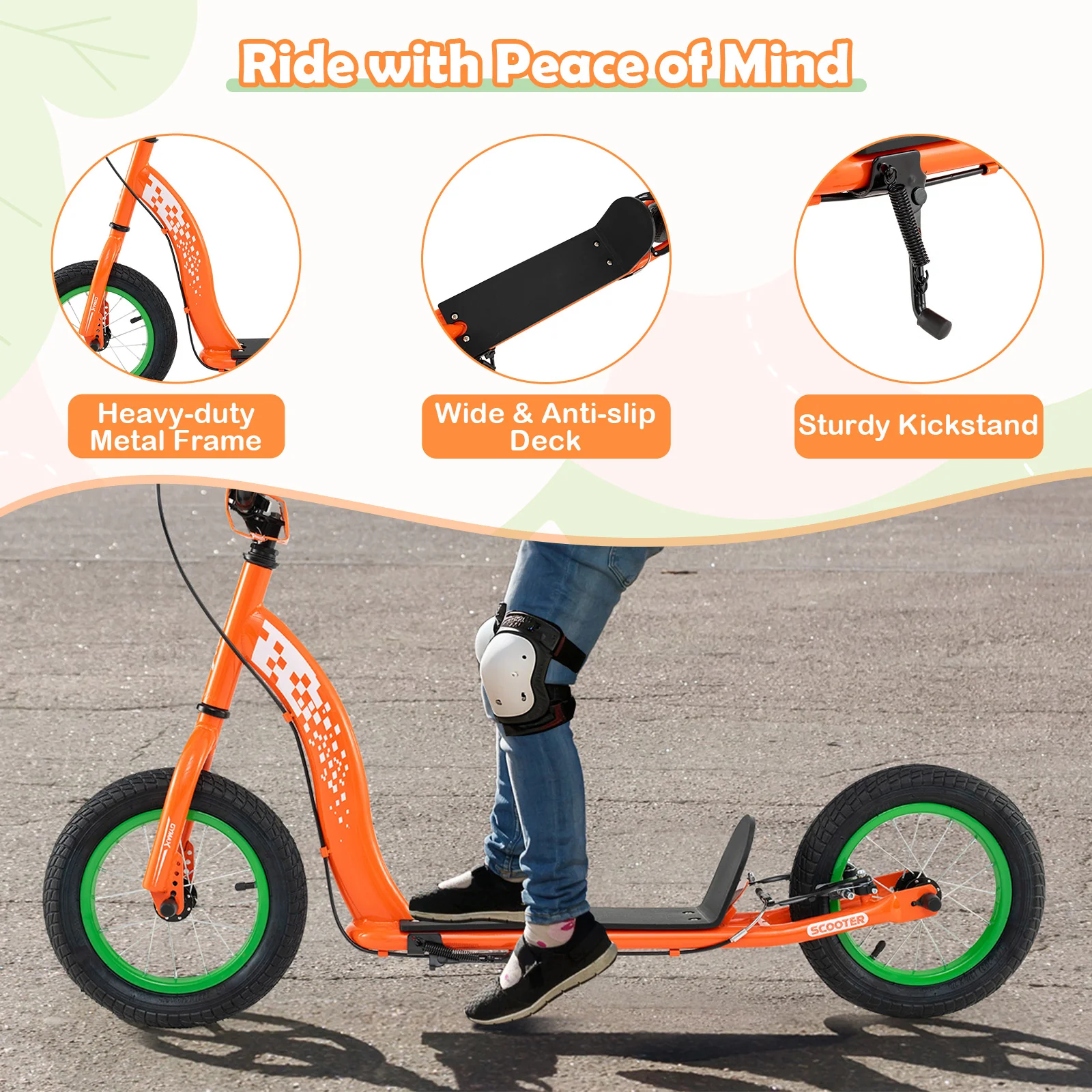 Kids Scooter, Adjustable Height, 12-Inch Wheels, Orange - Image 9