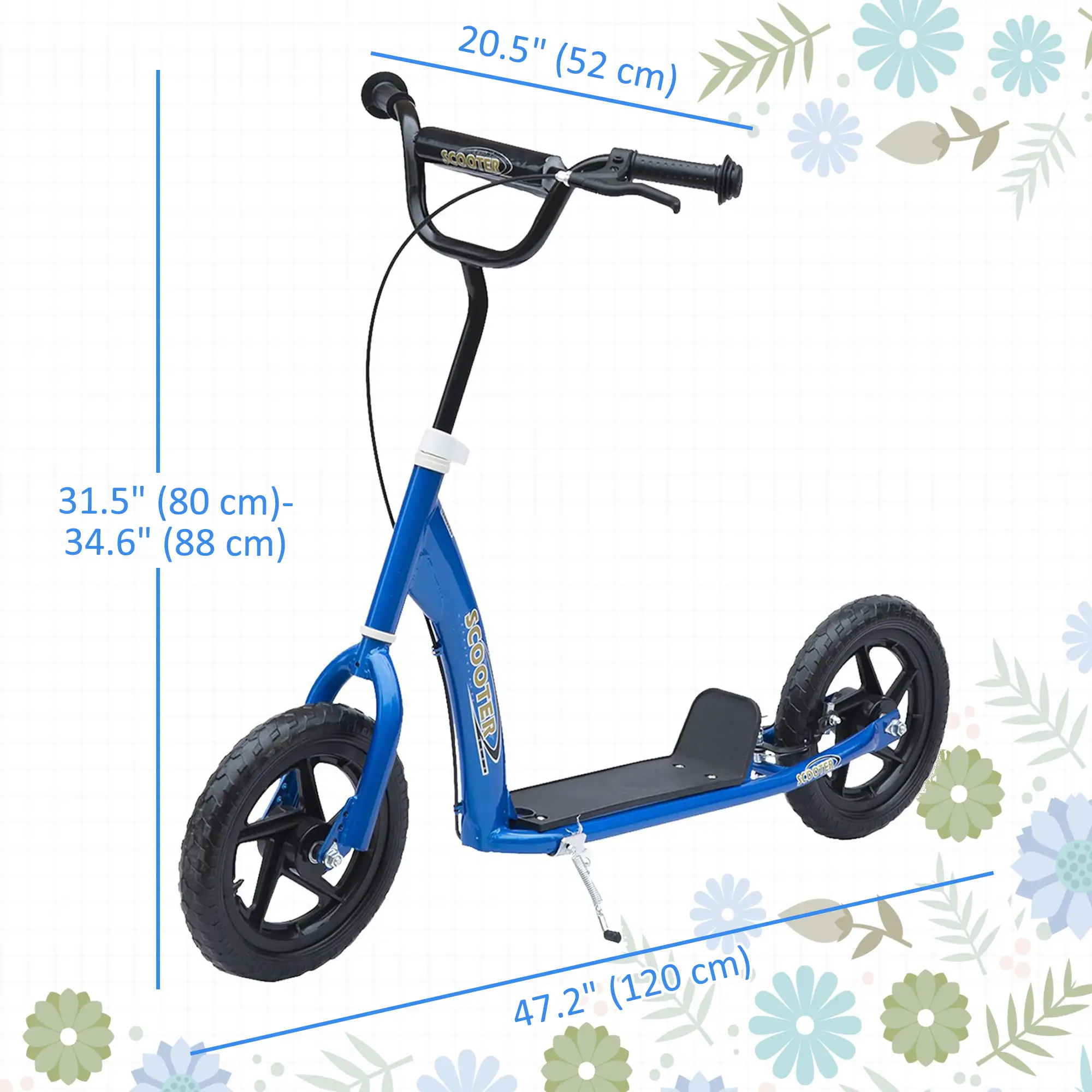 Kids Scooter Bike, 12'' Tire, for 5-12 Year Old, Blue - Image 3