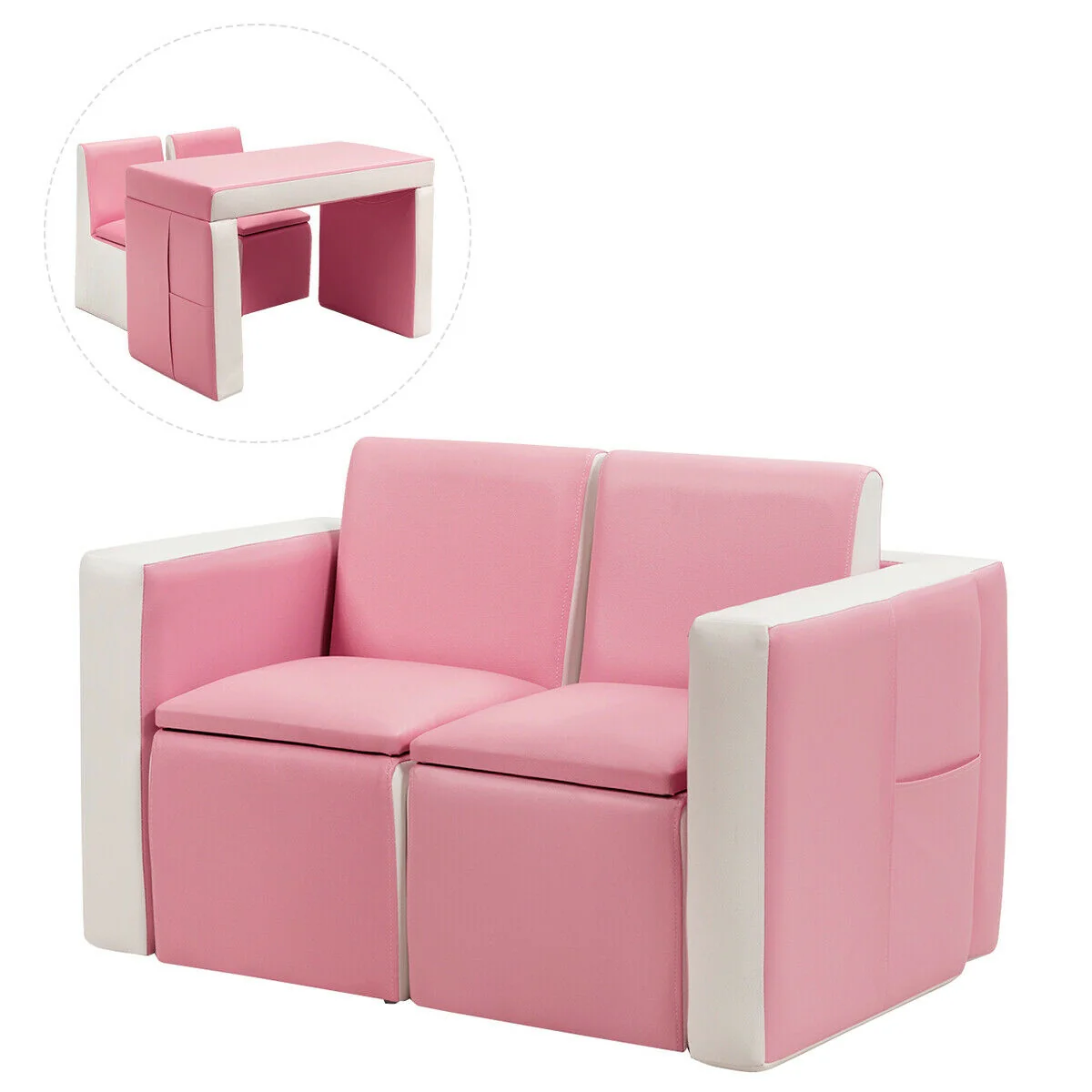 Kids Sofa Table Chair Set, Pink