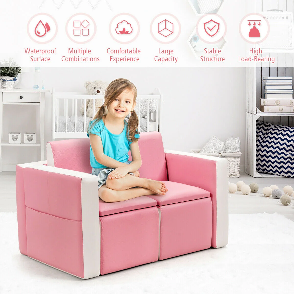 Kids Sofa Table Chair Set, Pink - Image 3