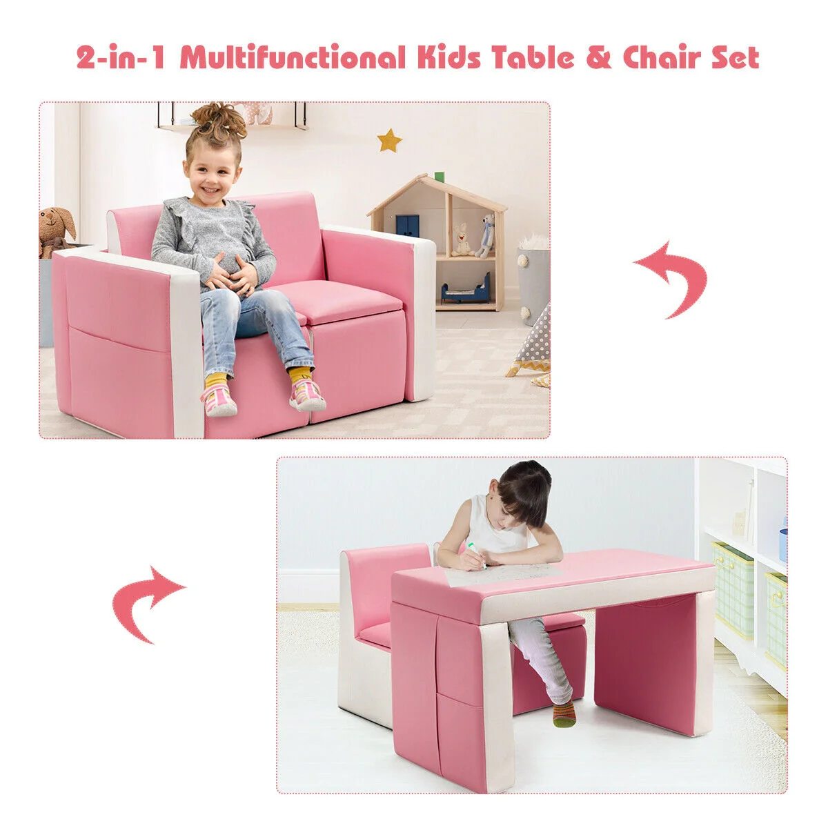 Kids Sofa Table Chair Set, Pink - Image 6