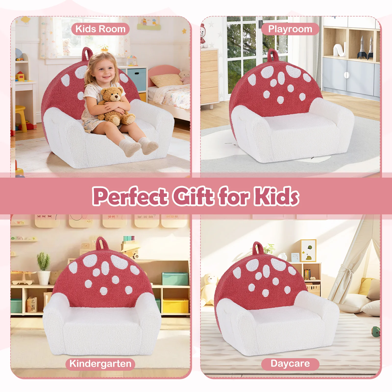 Kids Sofa Toddler Foam Couch, Soft Fleece Fabric Cover, Red, Beige - Image 10
